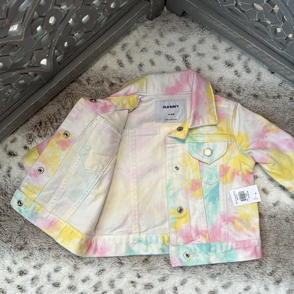 NWT! Old Navy rainbow tie dye jean jacket baby girls 3-6 months girlhoodcore